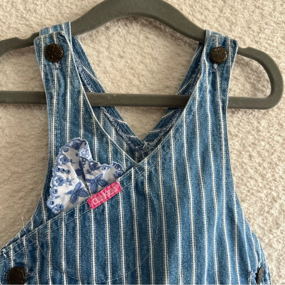 Osh Kosh B’Gosh Vintage Retro Denim Stripe Blue Overalls Infant Size 24‎ Months